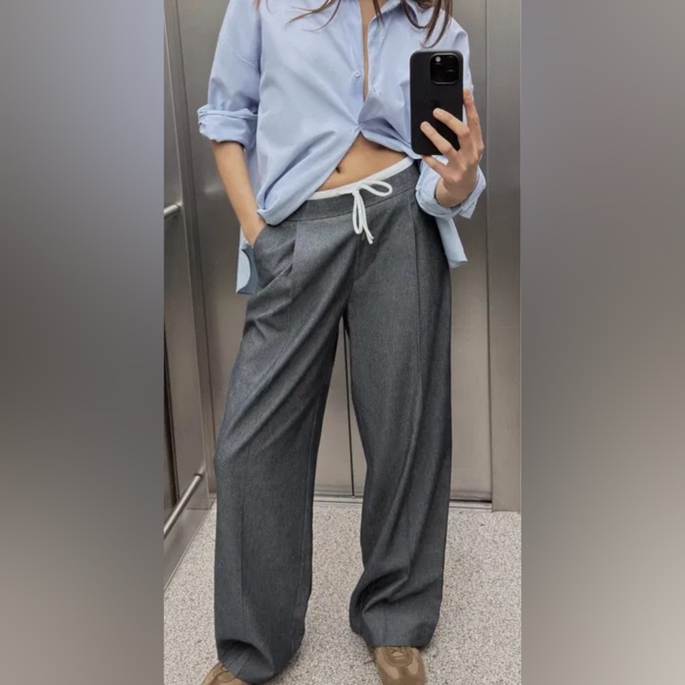 Zara Gray Wide-Leg Pants